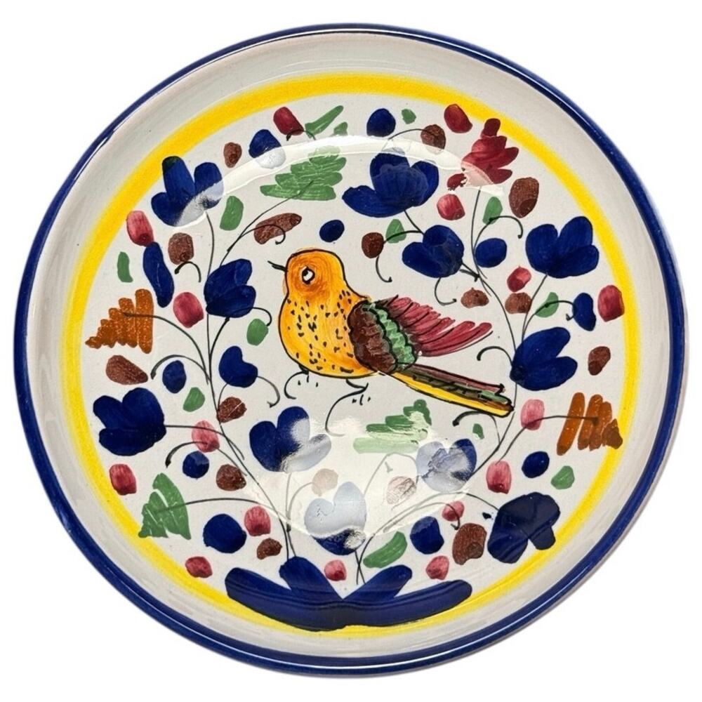 Vintage Sambuco Mario Deruta Italy Arabesco Bird Bread Plate 5.5" Hand Painted